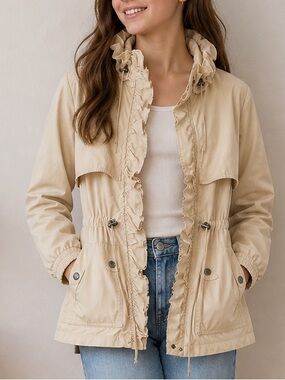 Banana Republic Ruffle Windbreaker Spring Jacket Youth XL Cream Lightweight Coat